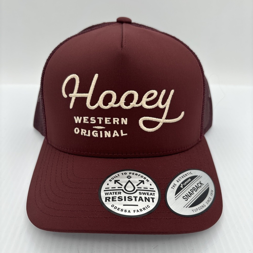 HOOEY Western Original Dark Maroon Mesh Snapback Trucker Hat Water Resistant